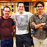 On HAIL, CAESAR! set with directors, Joel and Ethan Coen.